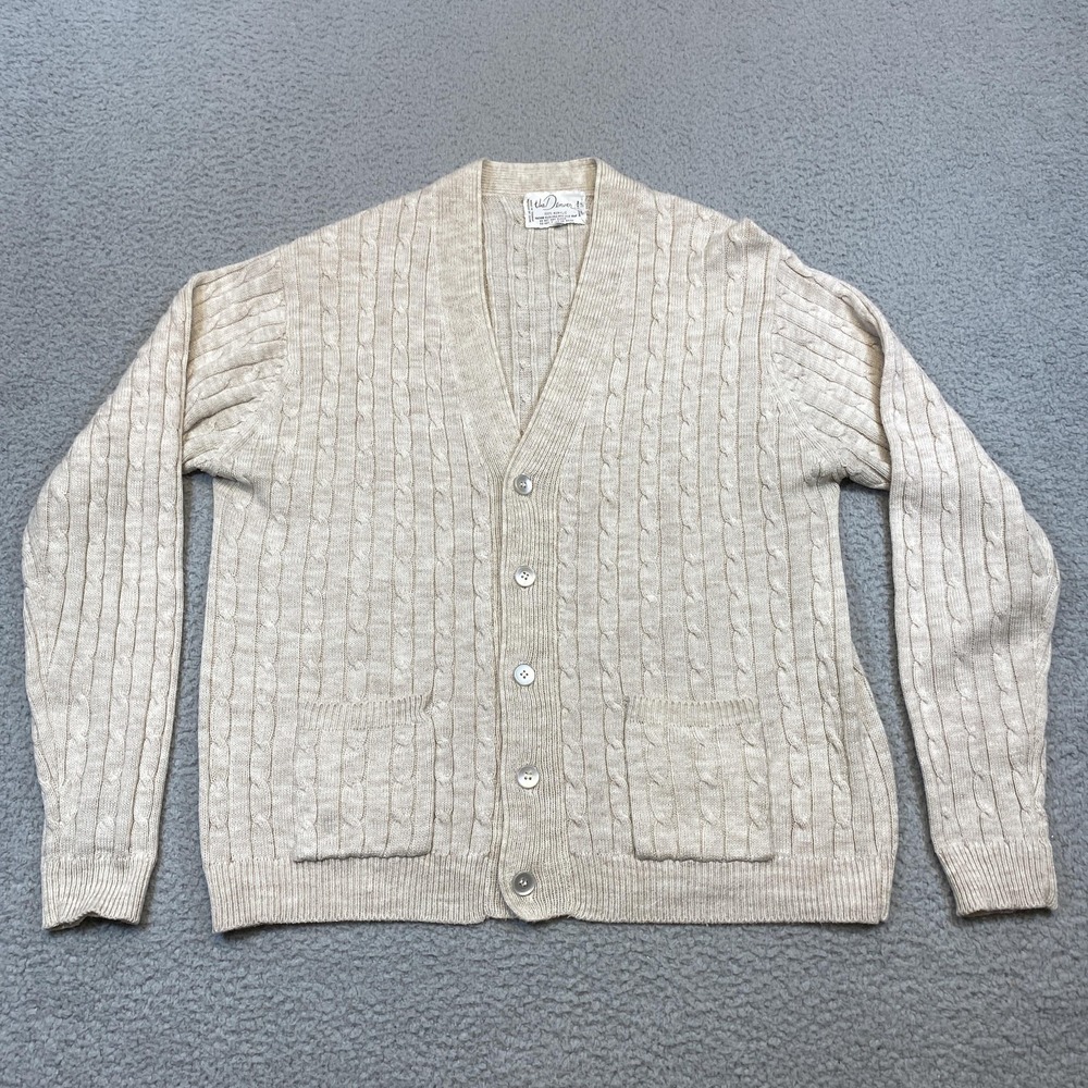The Denver Sweater Cardigan Mens XL Cable Knit Button Up Pockets Retro Acrylic
